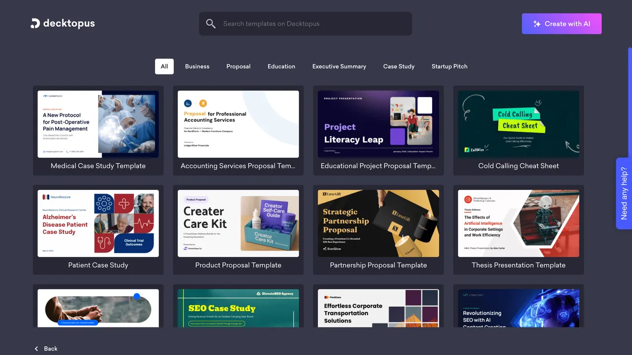 Decktopus in action, presentation AI tool