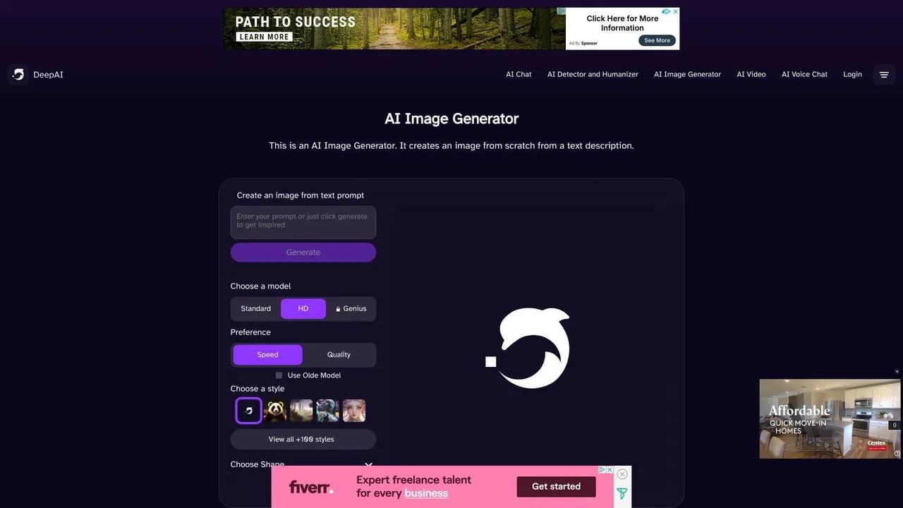 DeepAI in action, image AI tool