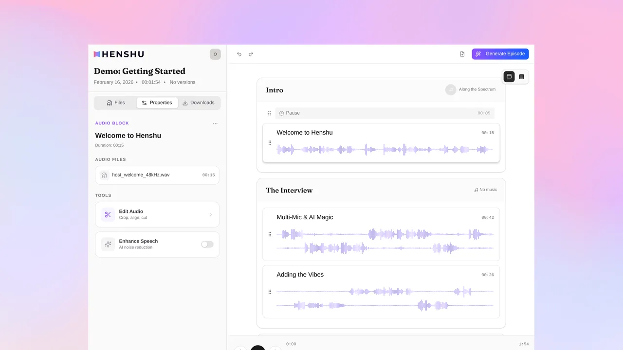 Descript dashboard view