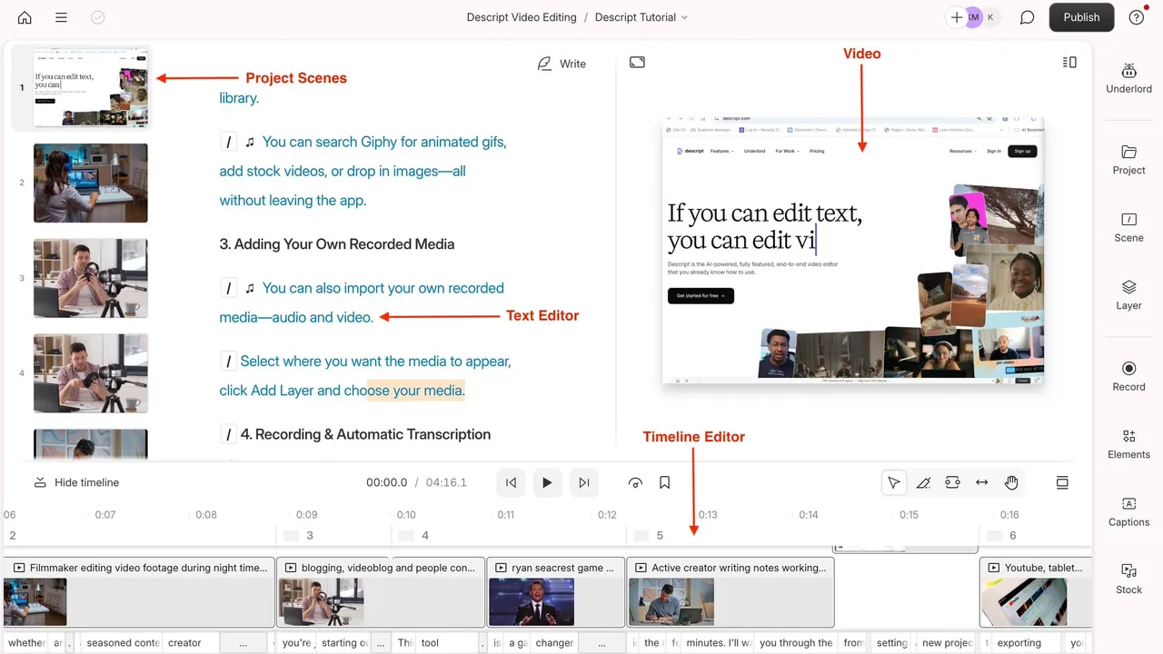 Descript in action, voice & audio AI tool