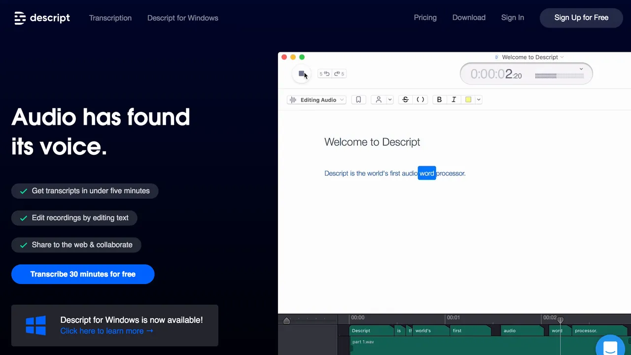 Descript app screen