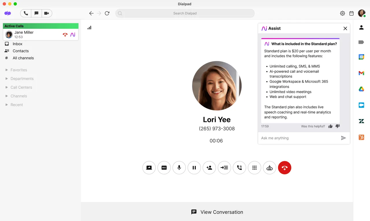 Dialpad AI dashboard view