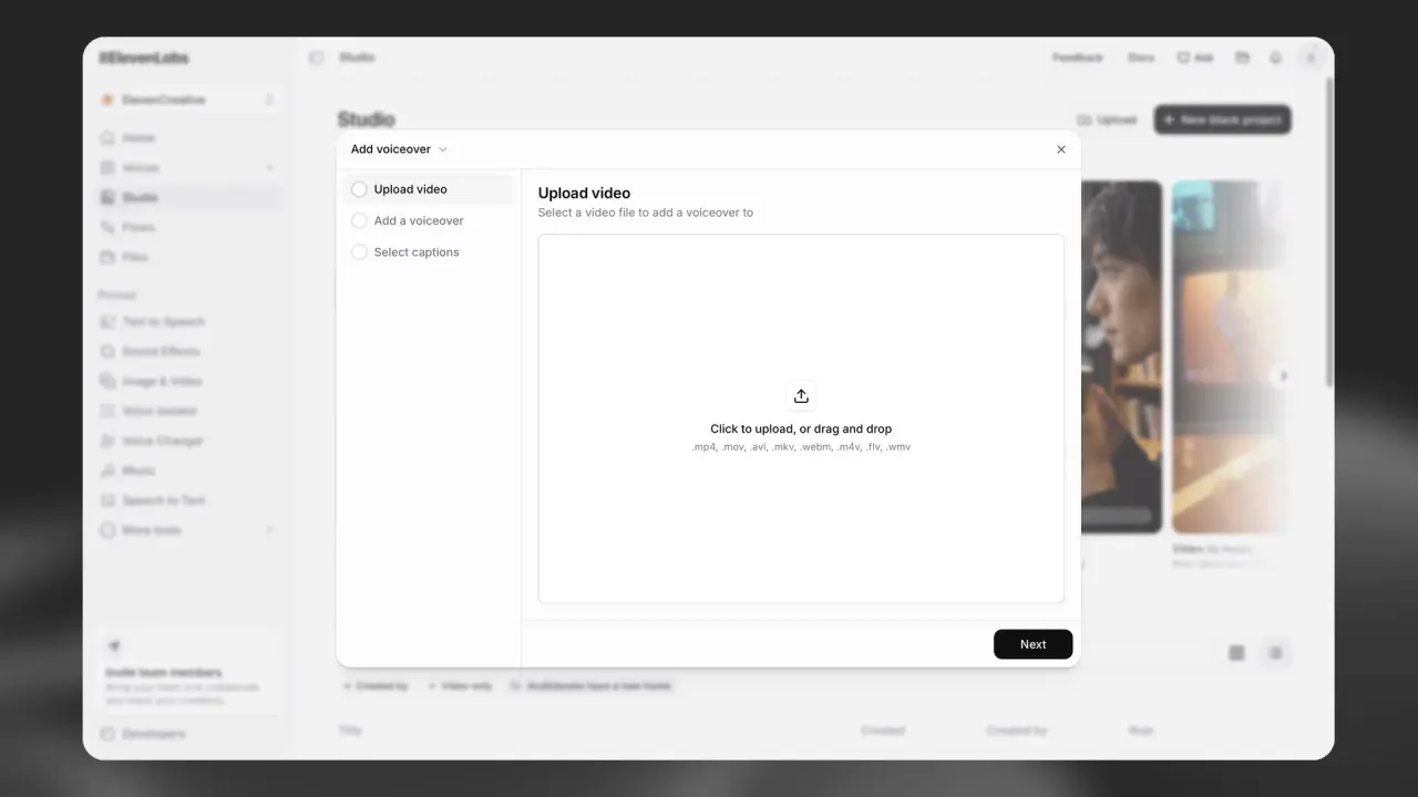 ElevenLabs dashboard view