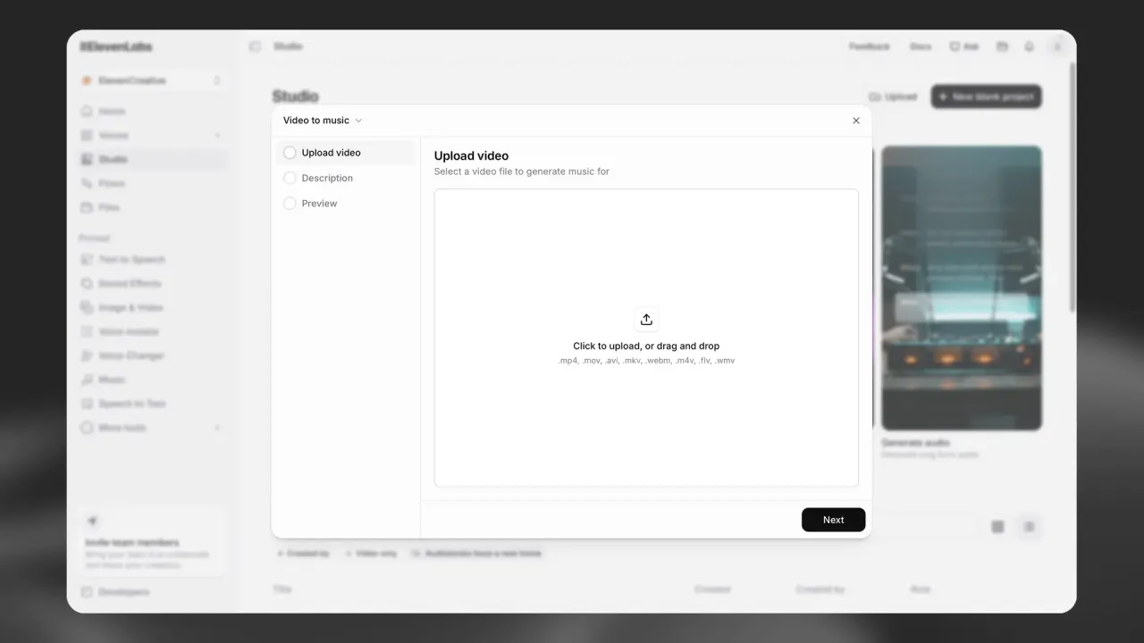 ElevenLabs Music dashboard view