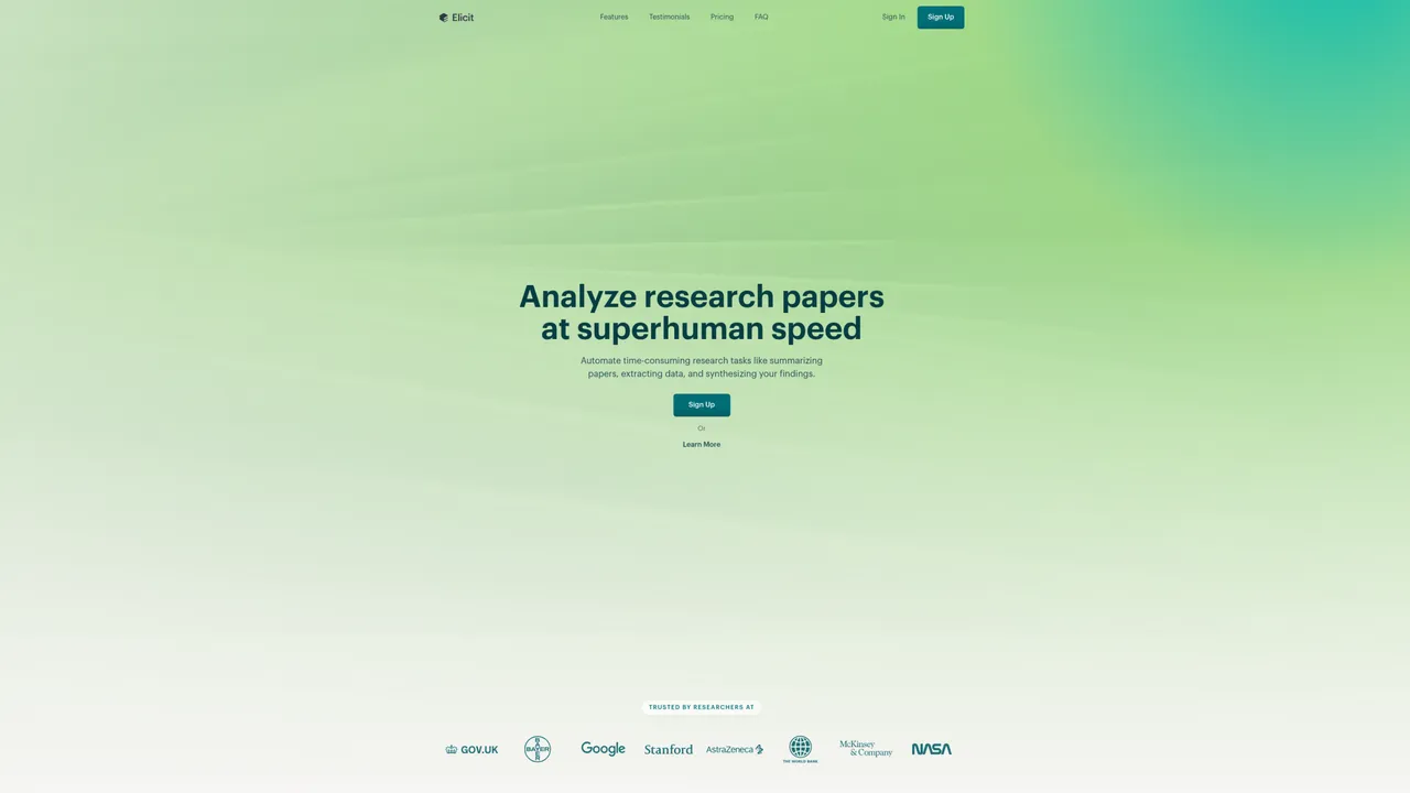 Elicit in action, search AI tool