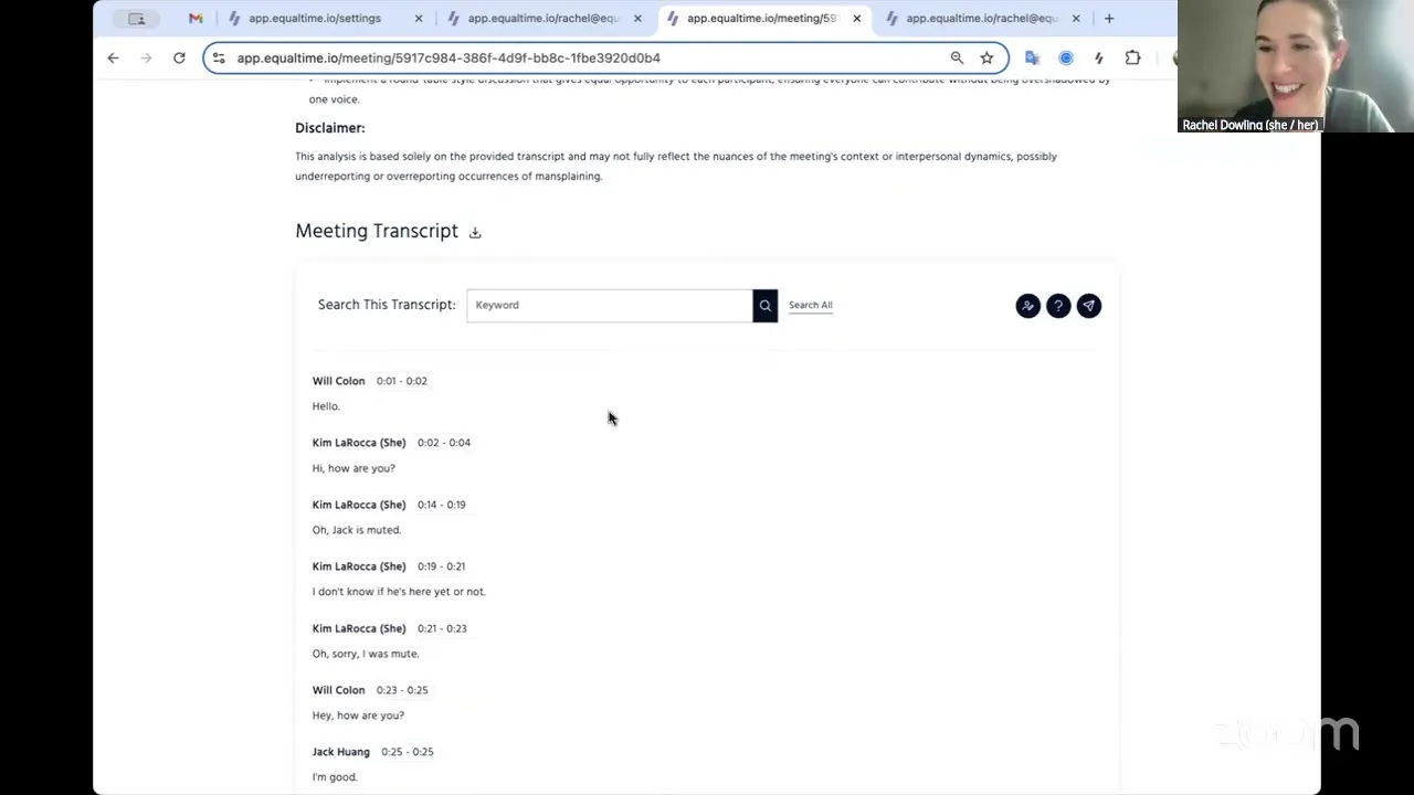 Equal Time dashboard view