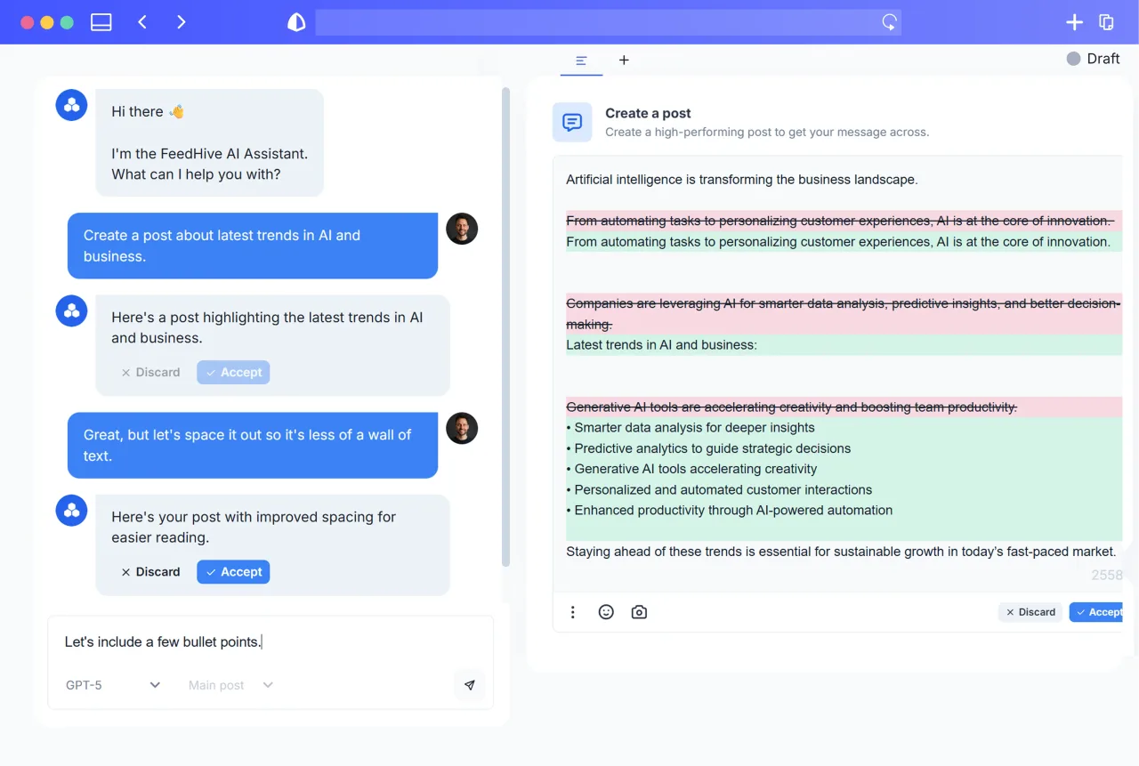 FeedHive in action, marketing & seo AI tool