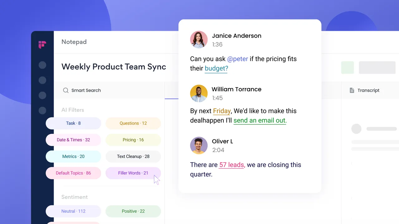 Fireflies in action, transcription & meetings AI tool