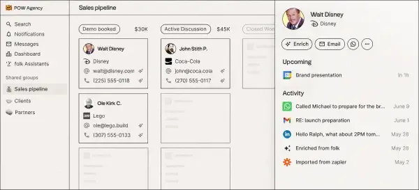 Folk AI in action, customer support & sales AI tool