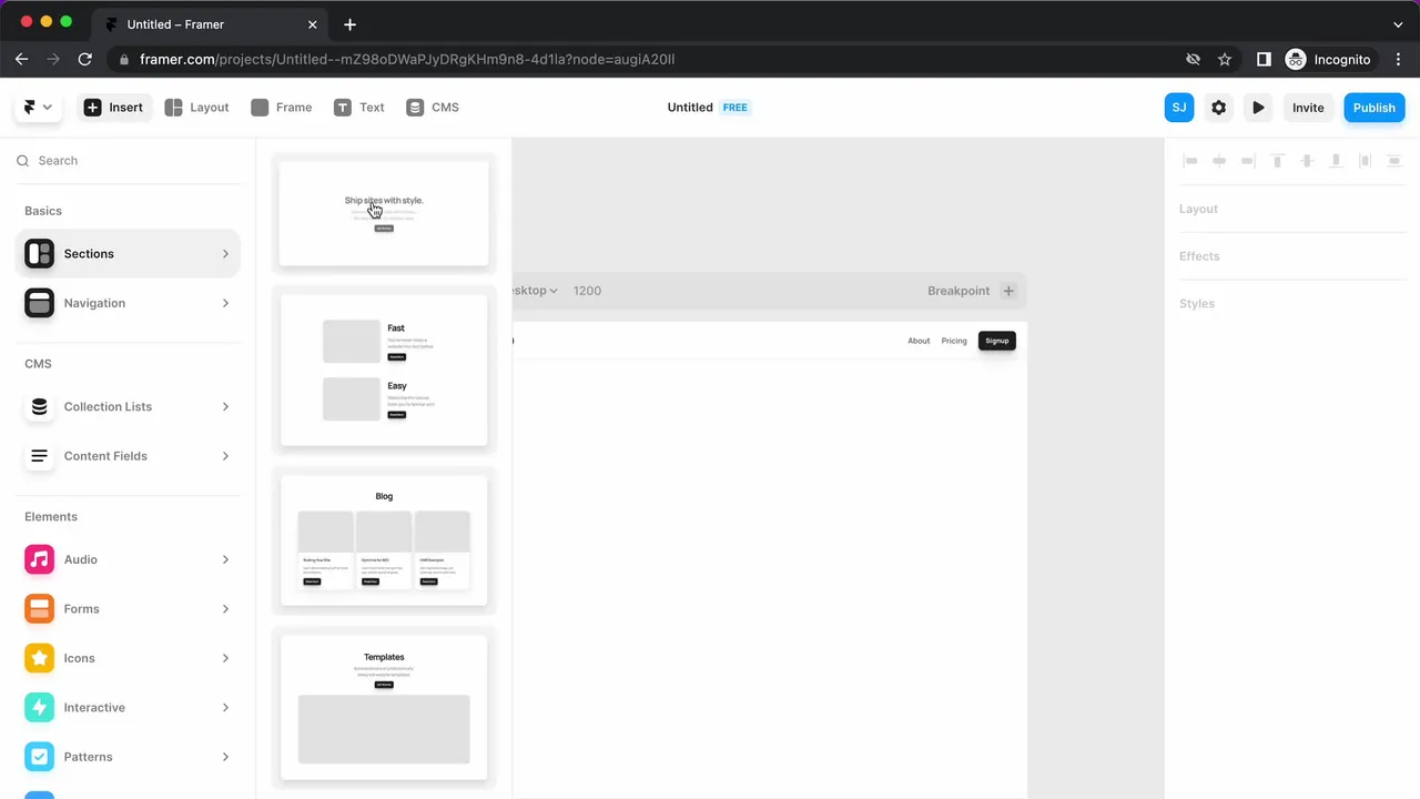 Framer app screen