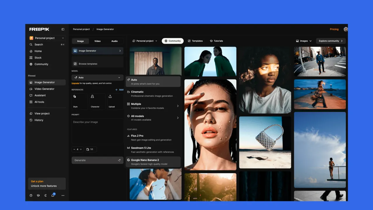 Freepik dashboard view