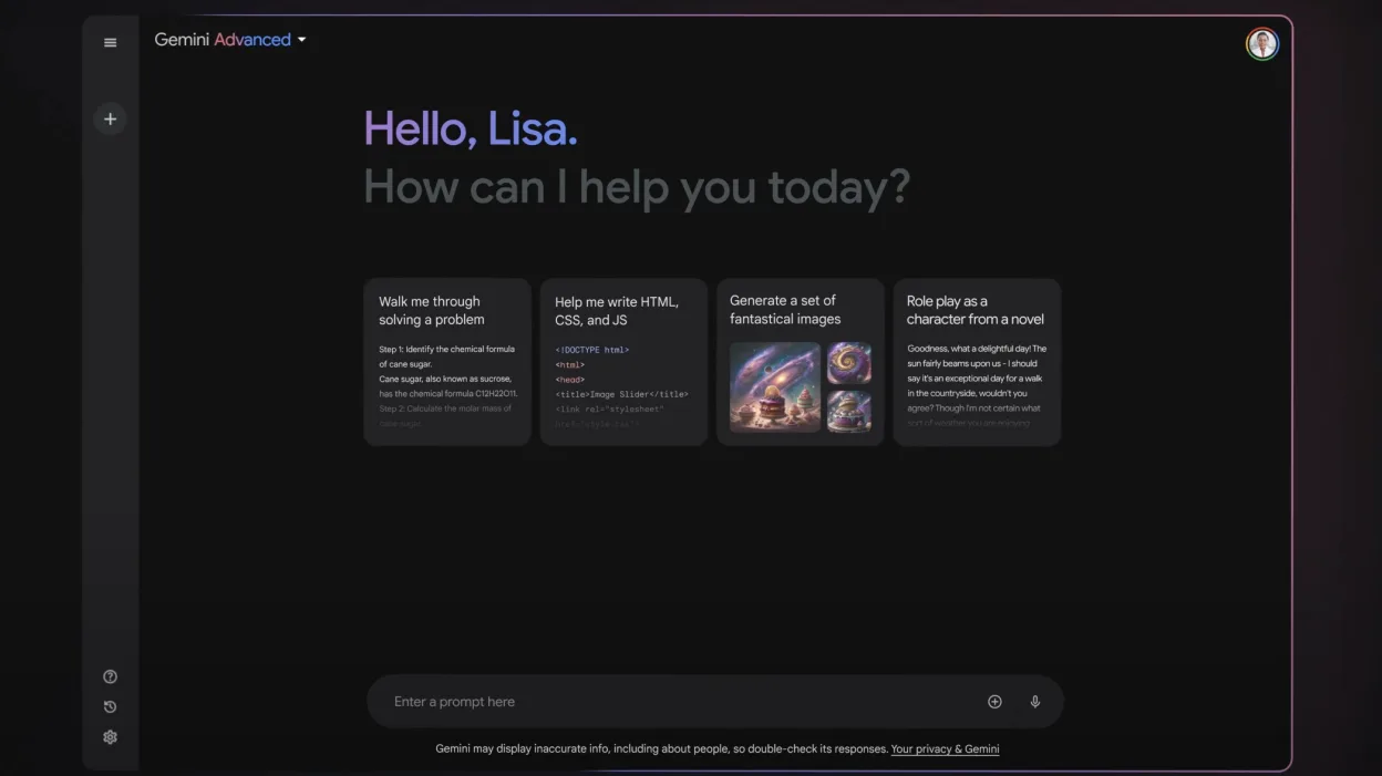Gemini in action, chat & models AI tool