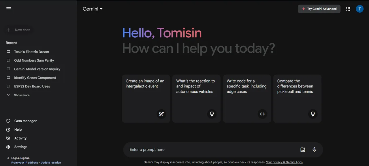 Gemini interface in use