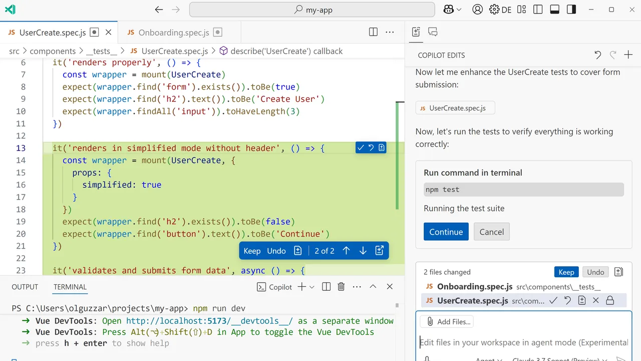 GPT Pilot in action, code AI tool