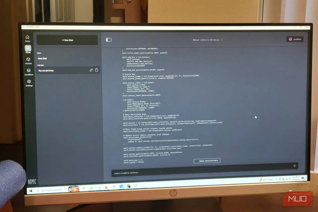 GPT4All dashboard view