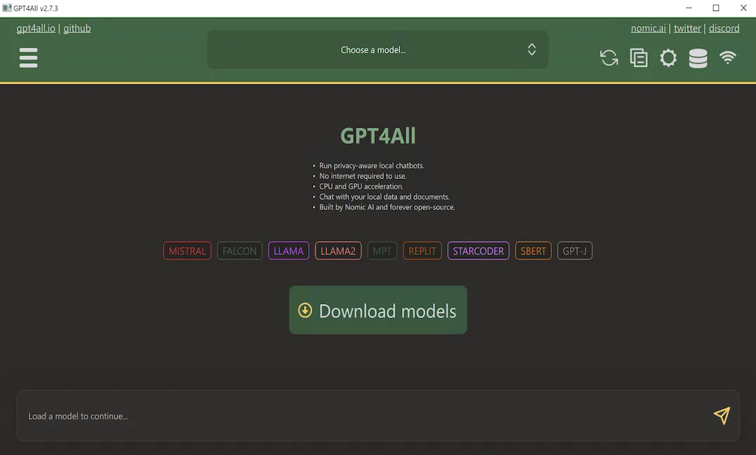 GPT4All in action, chat & models AI tool
