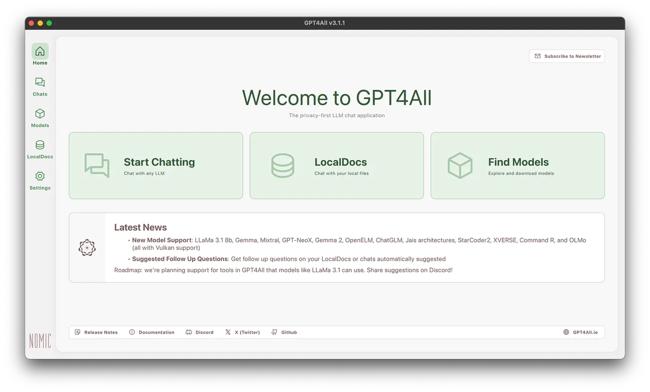 GPT4All dashboard view