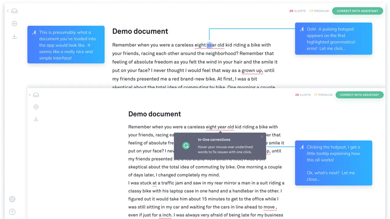 Grammarly in action, writing AI tool