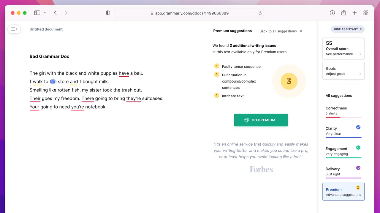 Grammarly app screen