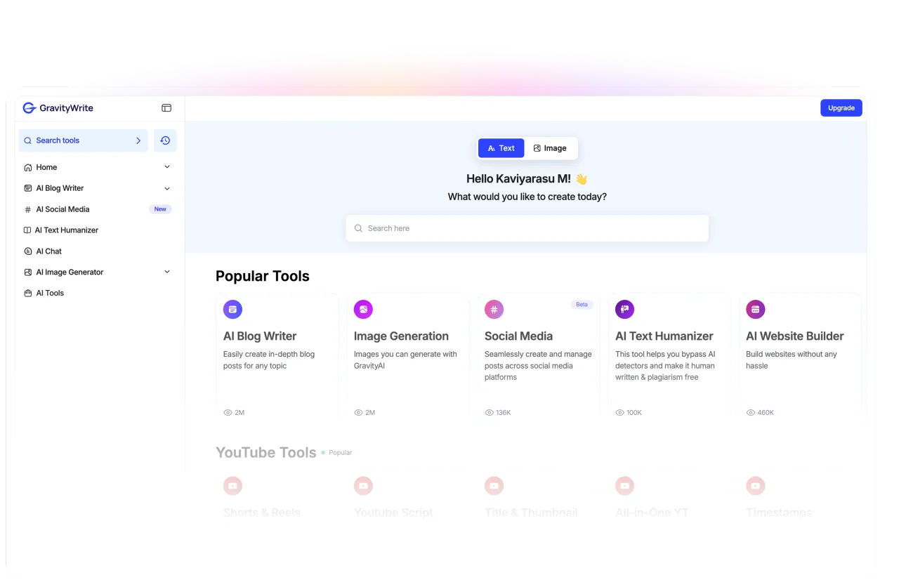 GravityWrite dashboard view
