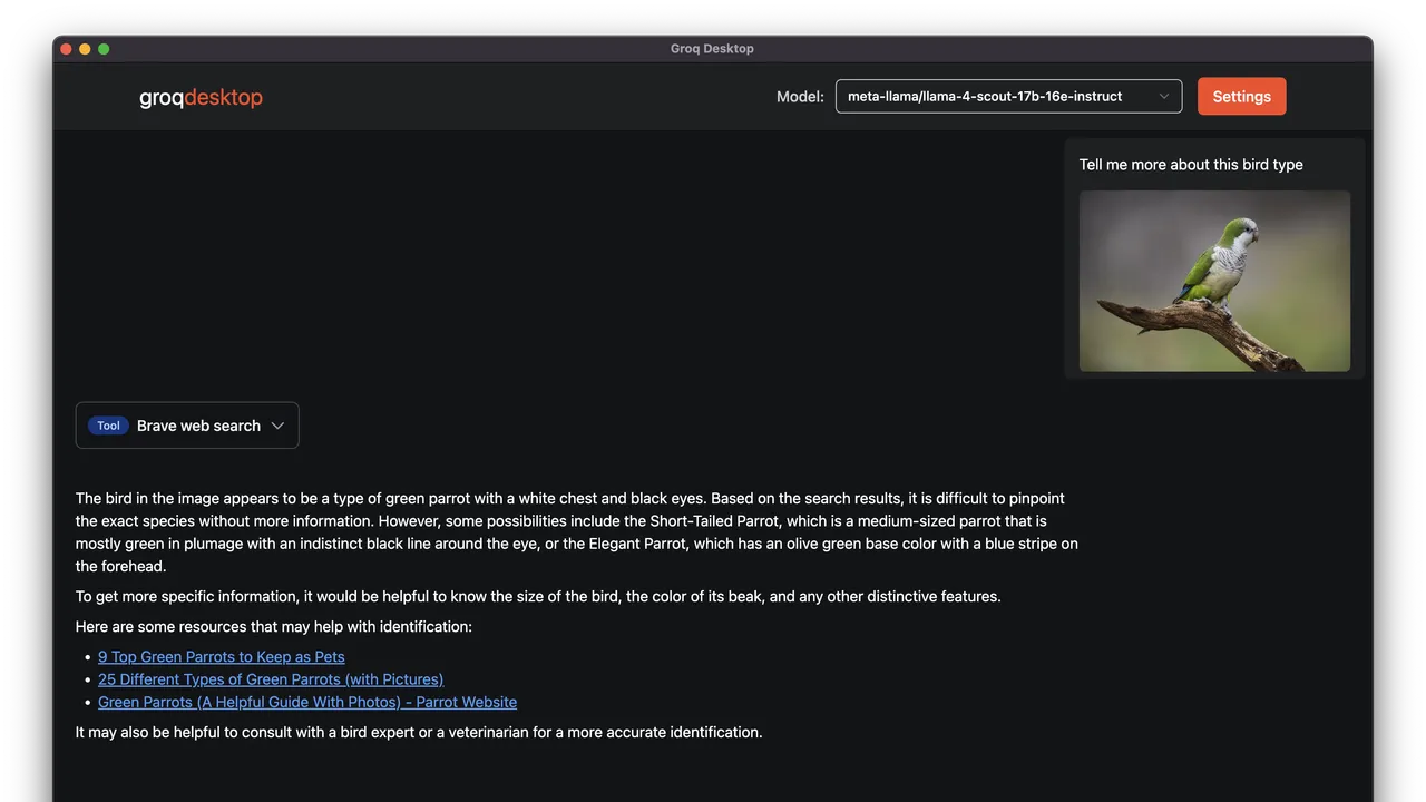 Groq interface in use