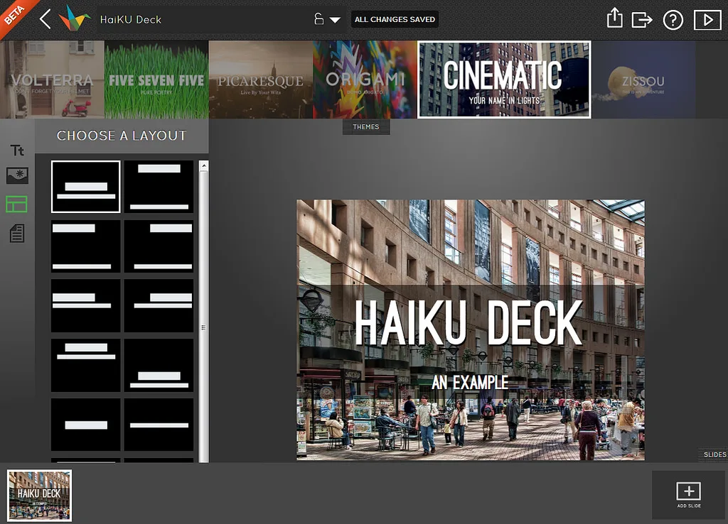 Haiku Deck interface in use
