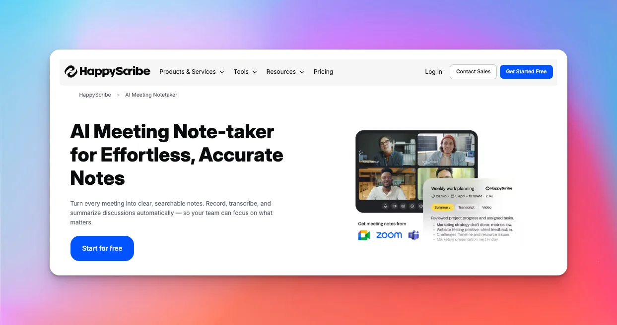 Happyscribe in action, transcription & meetings AI tool