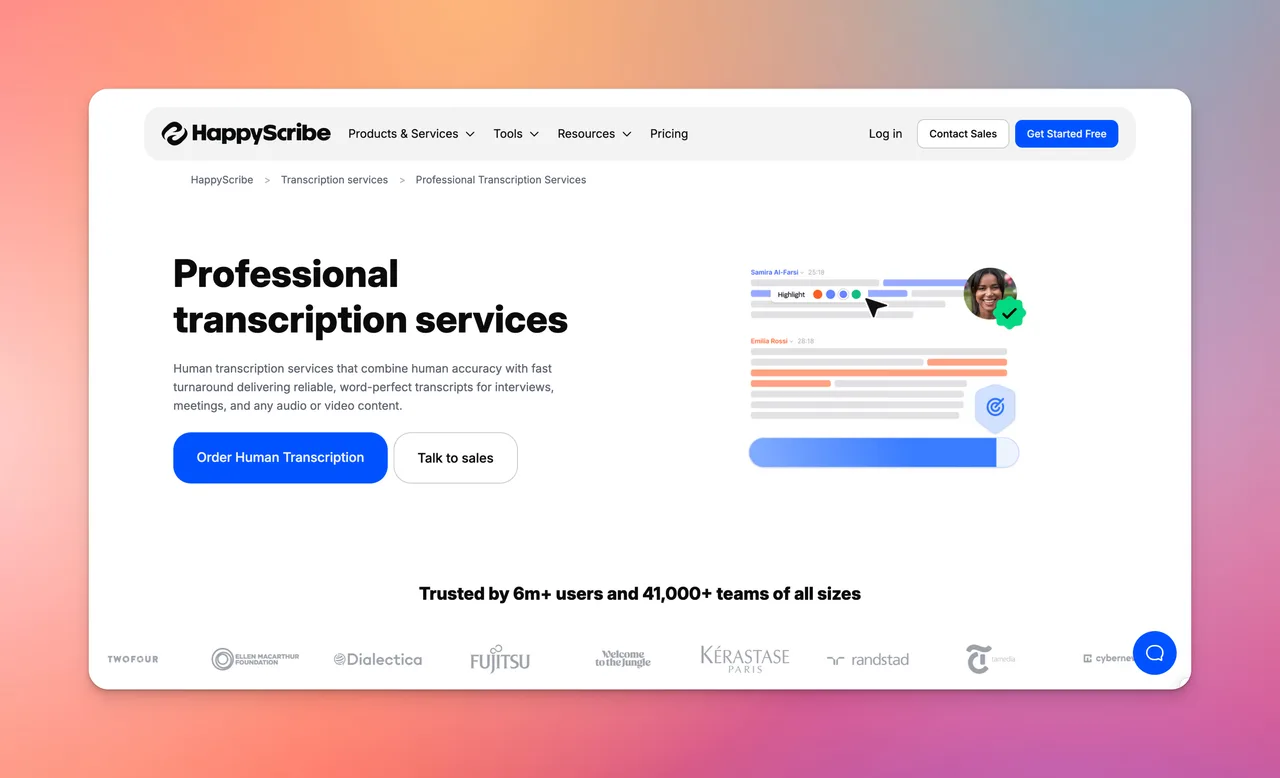 Happyscribe interface in use