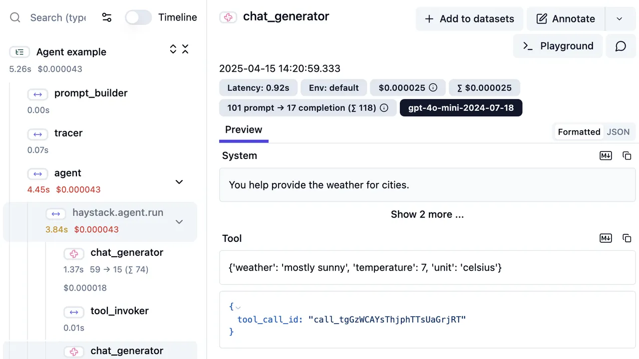 Haystack interface in use