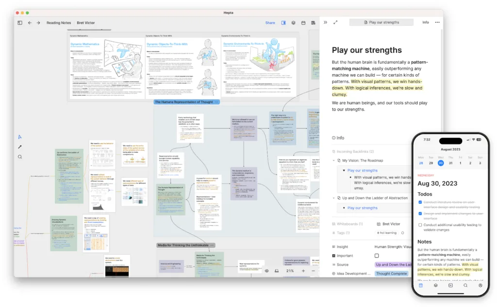 Heptabase in action, productivity AI tool