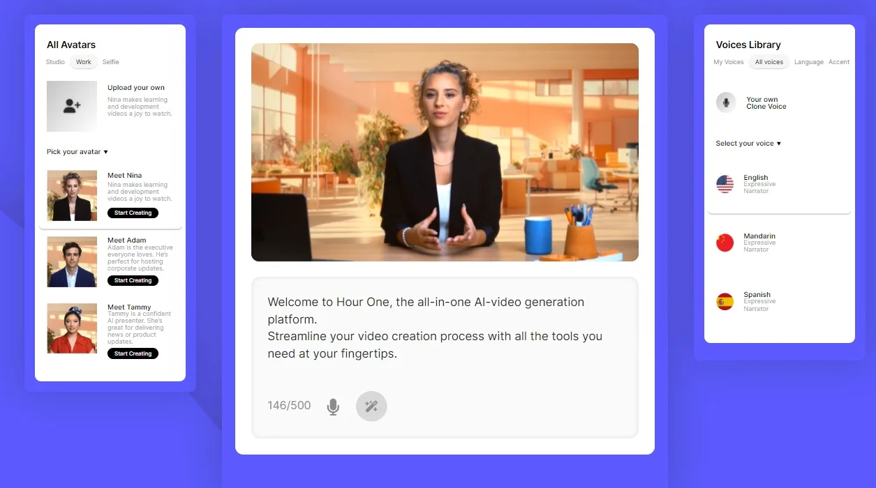 Hour One interface in use