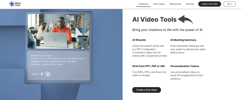 Hour One dashboard view