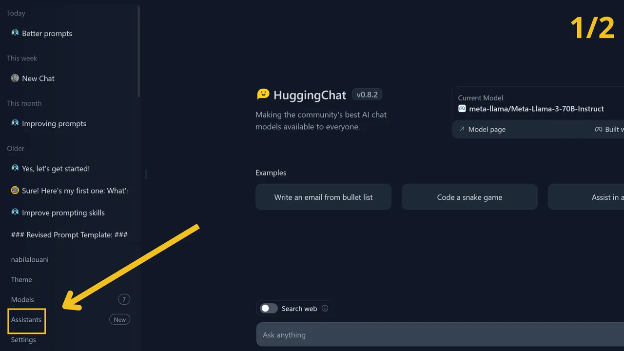 HuggingChat dashboard view