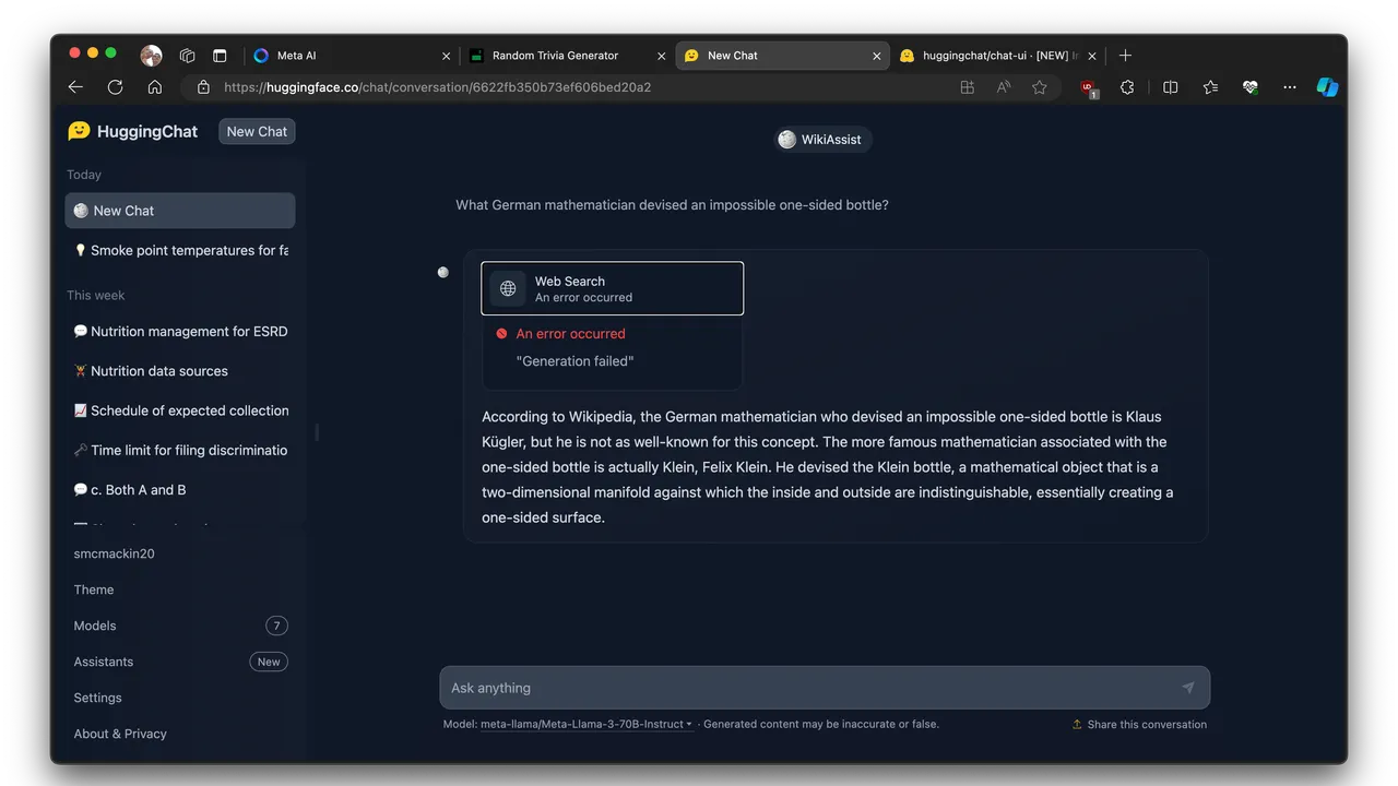 HuggingChat interface in use
