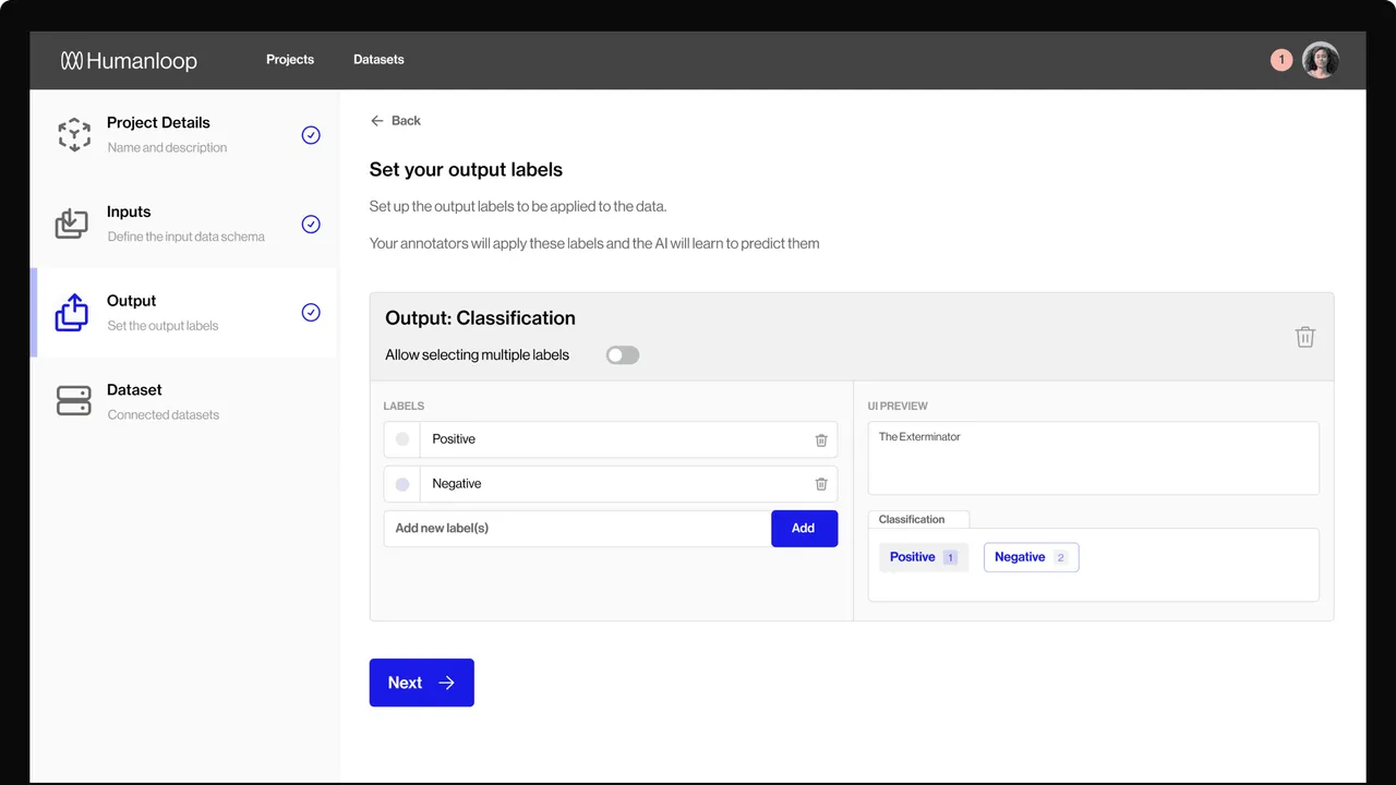 Humanloop dashboard view