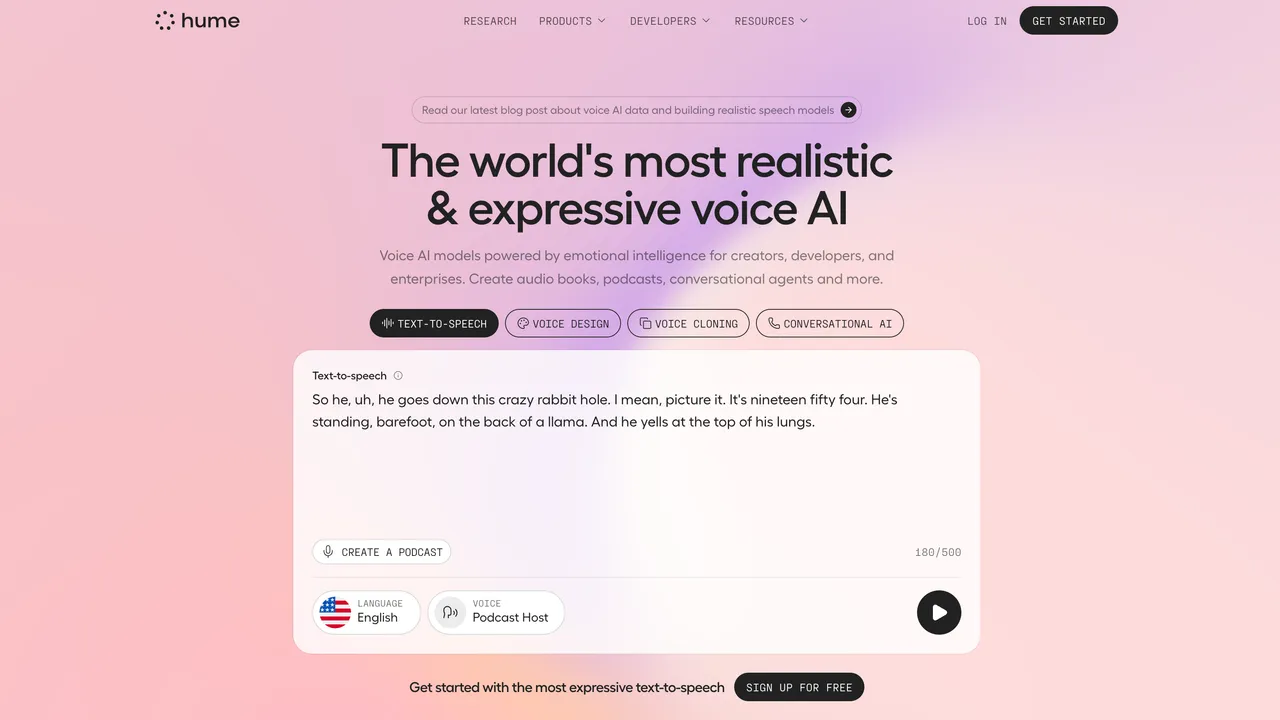 Hume AI dashboard view