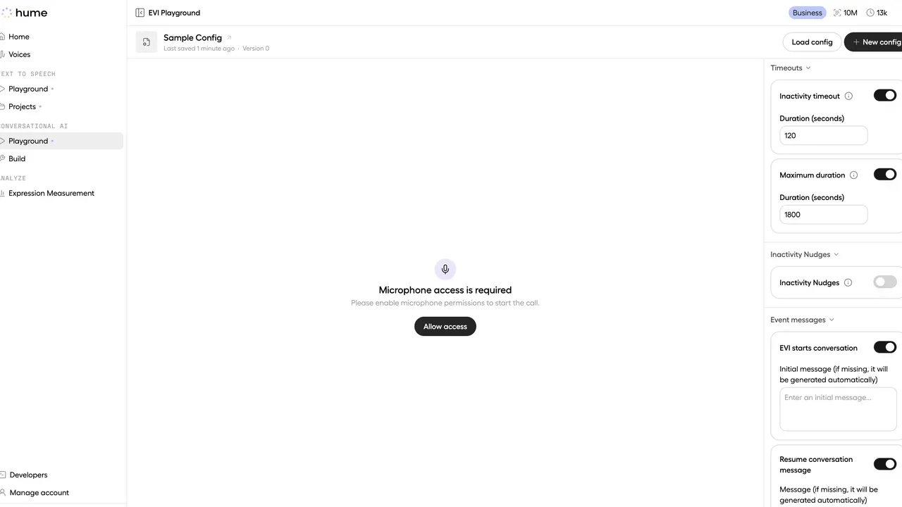 Hume AI interface in use