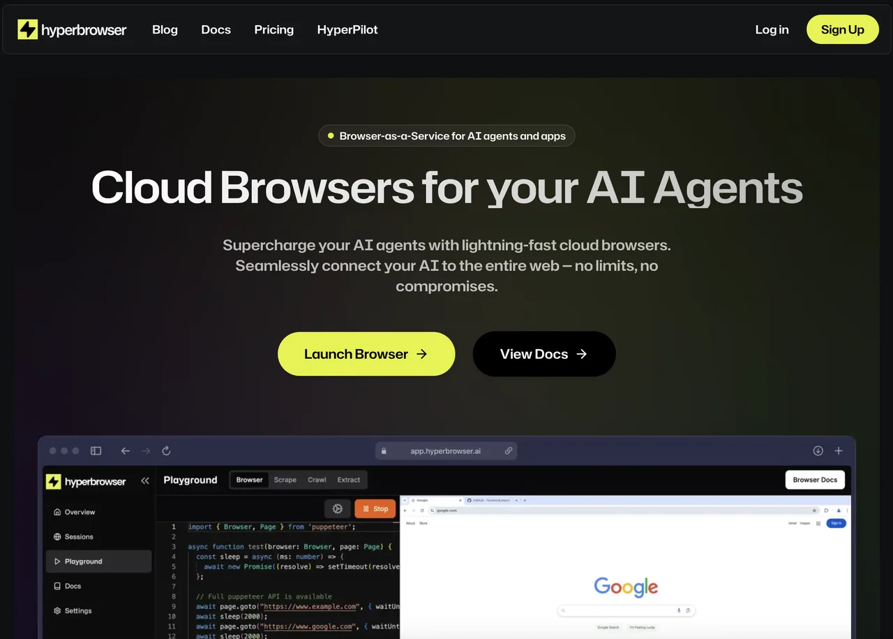 Hyperbrowser interface in use