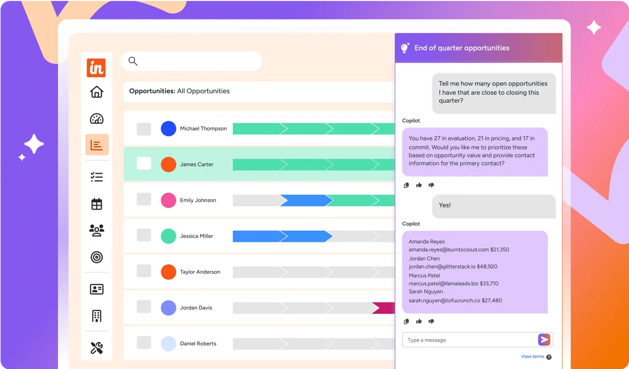 Insightly in action, customer support & sales AI tool