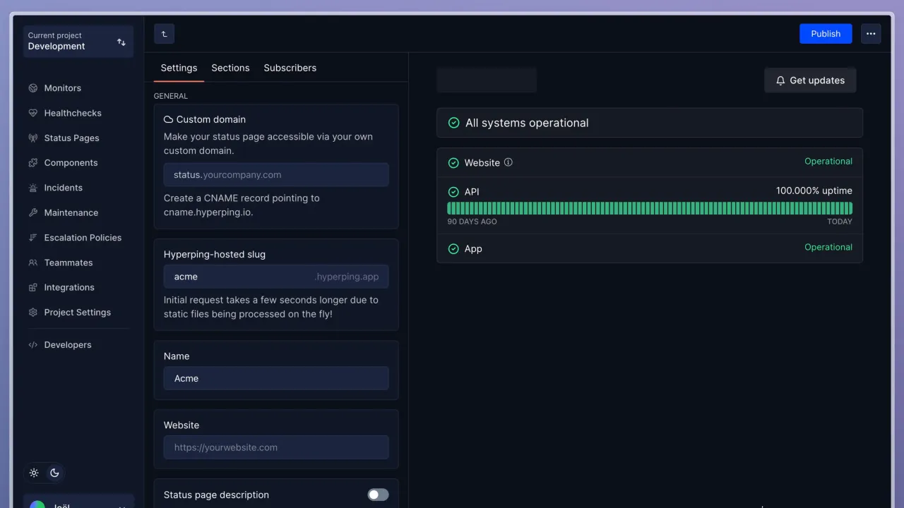 Internal.io dashboard view