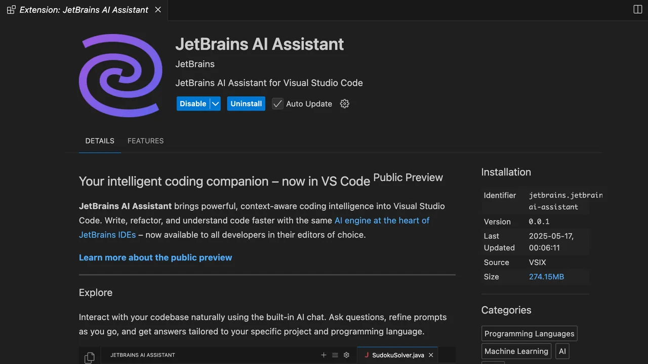JetBrains AI Assistant in action, code AI tool