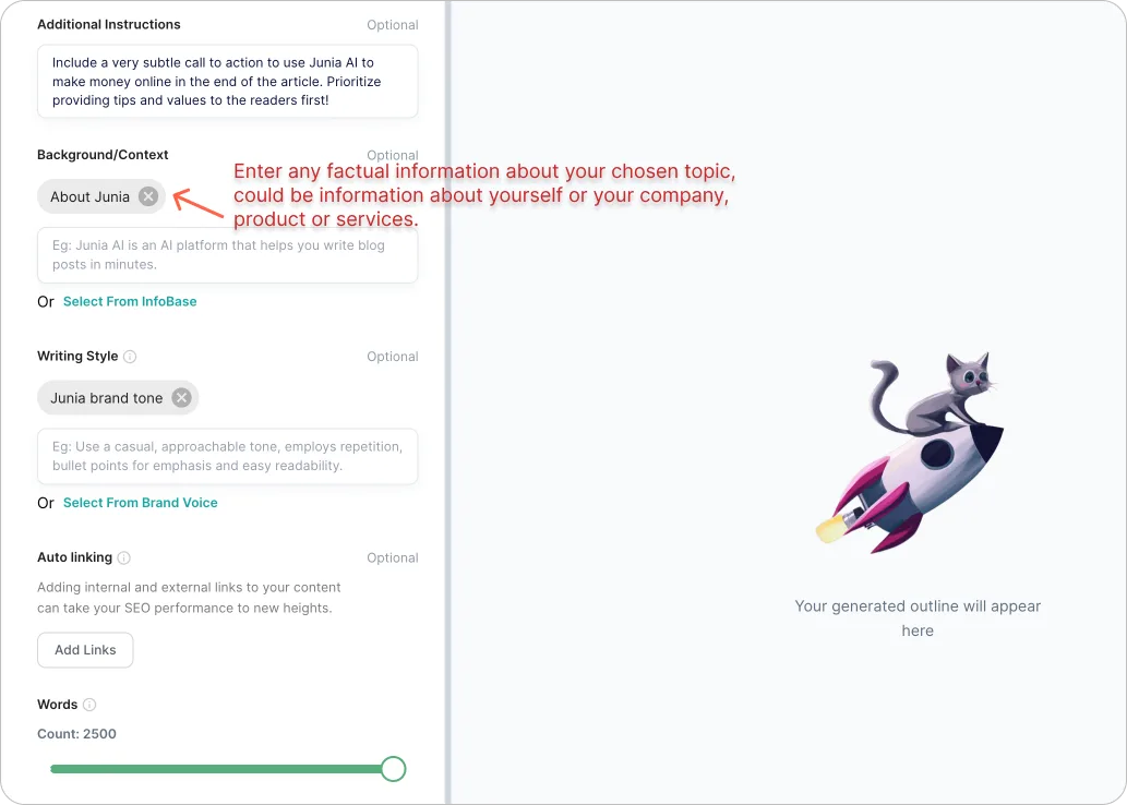 Junia AI dashboard view