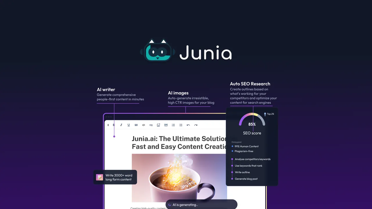 Junia AI app screen