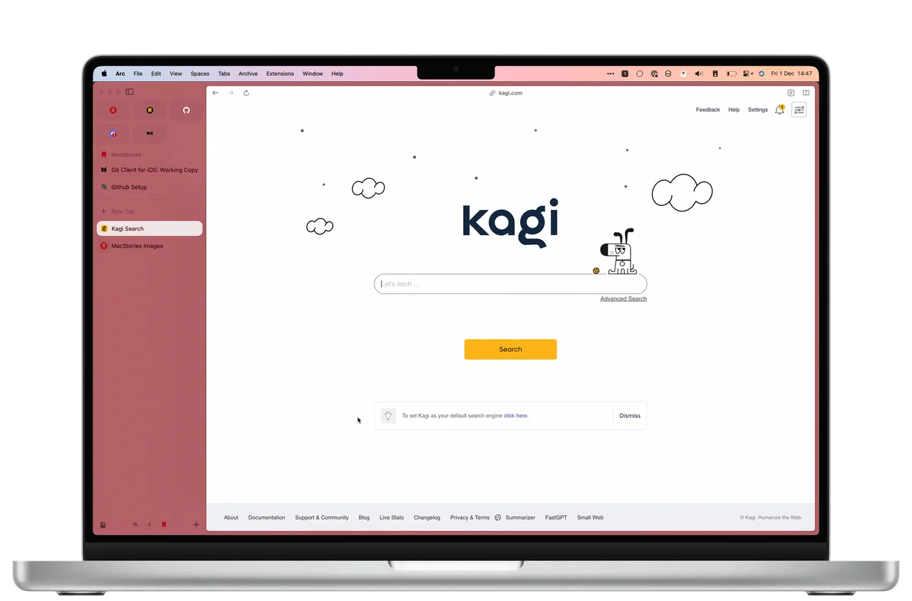 Kagi interface in use