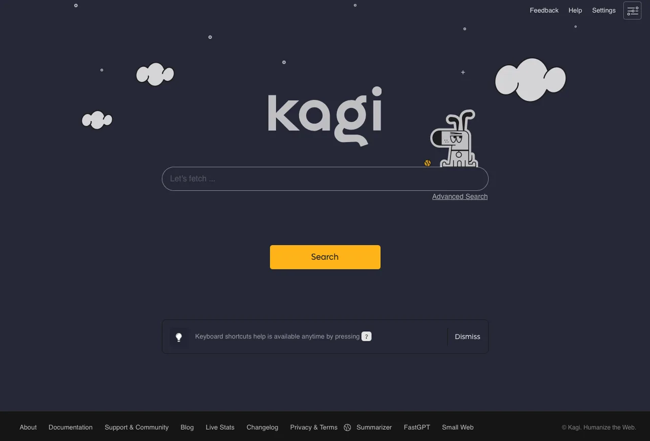 Kagi dashboard view
