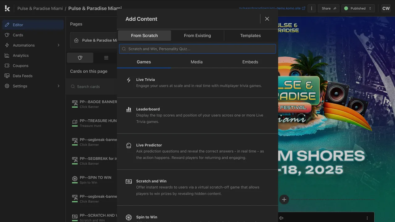 Komo app screen