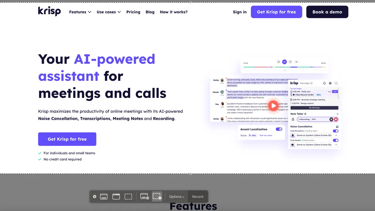 Krisp interface in use