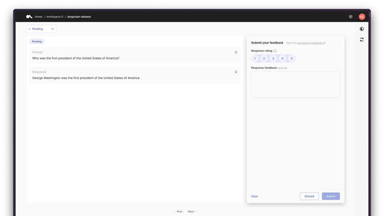 LangChain dashboard view