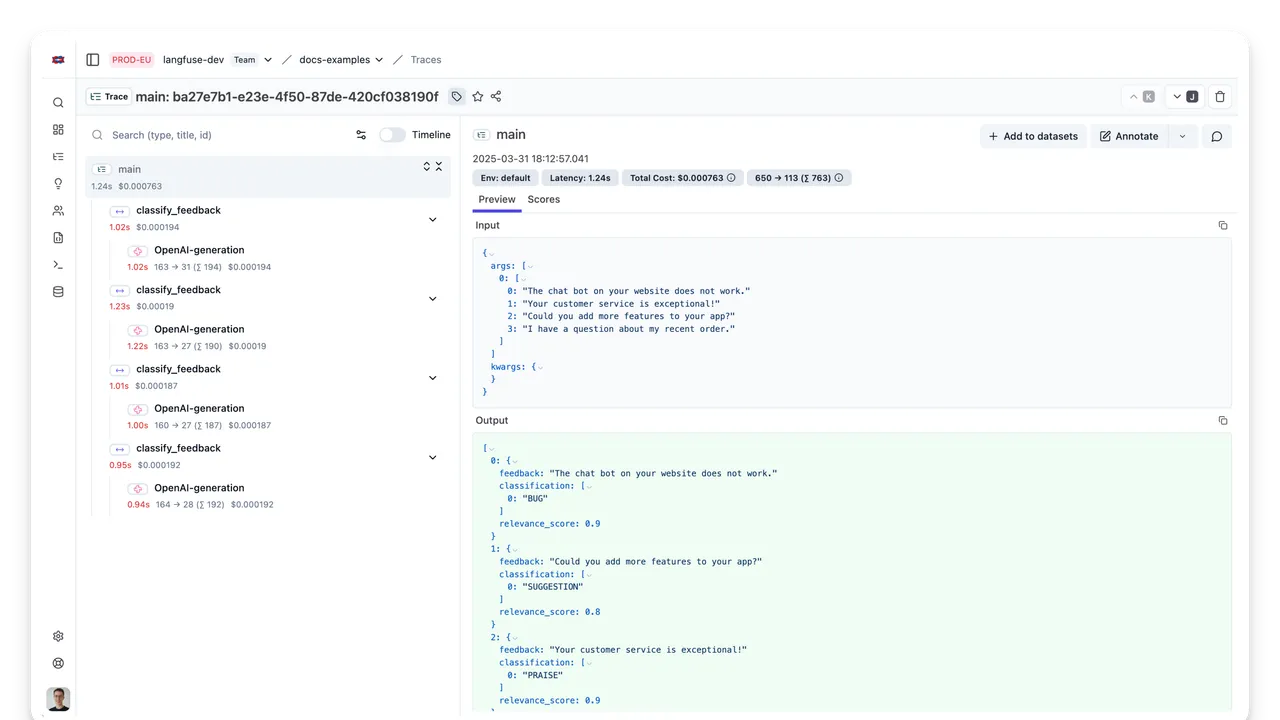 Langfuse interface in use