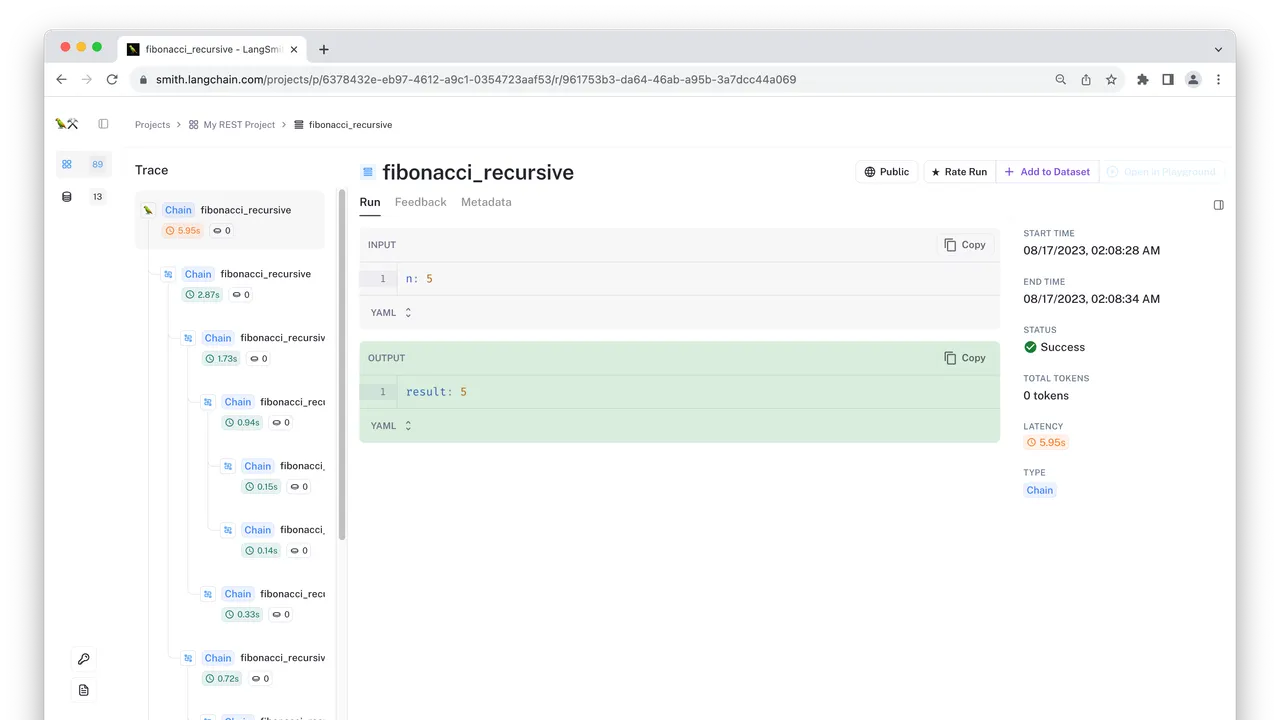 LangSmith dashboard view